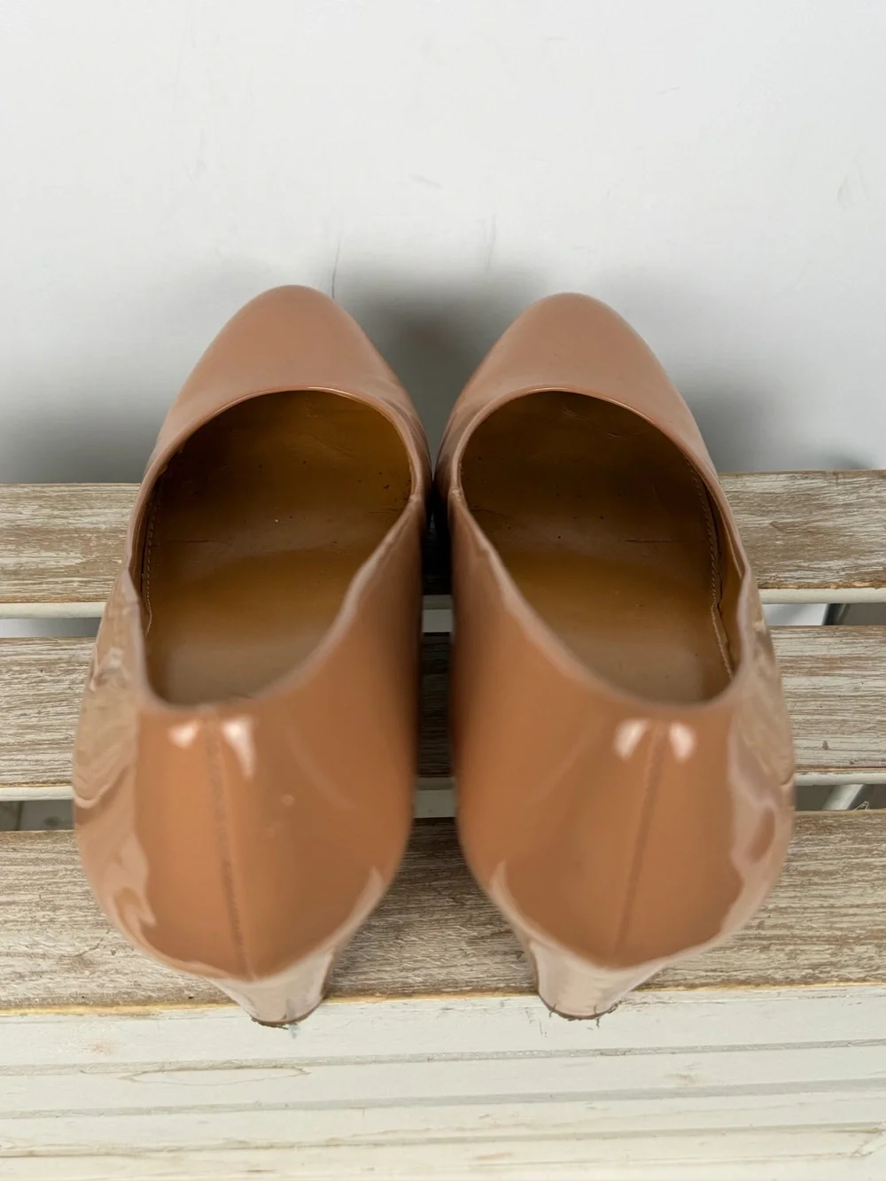 J.Crew Sylvia tan patent leather wedge glossy finish rounded toe size 8